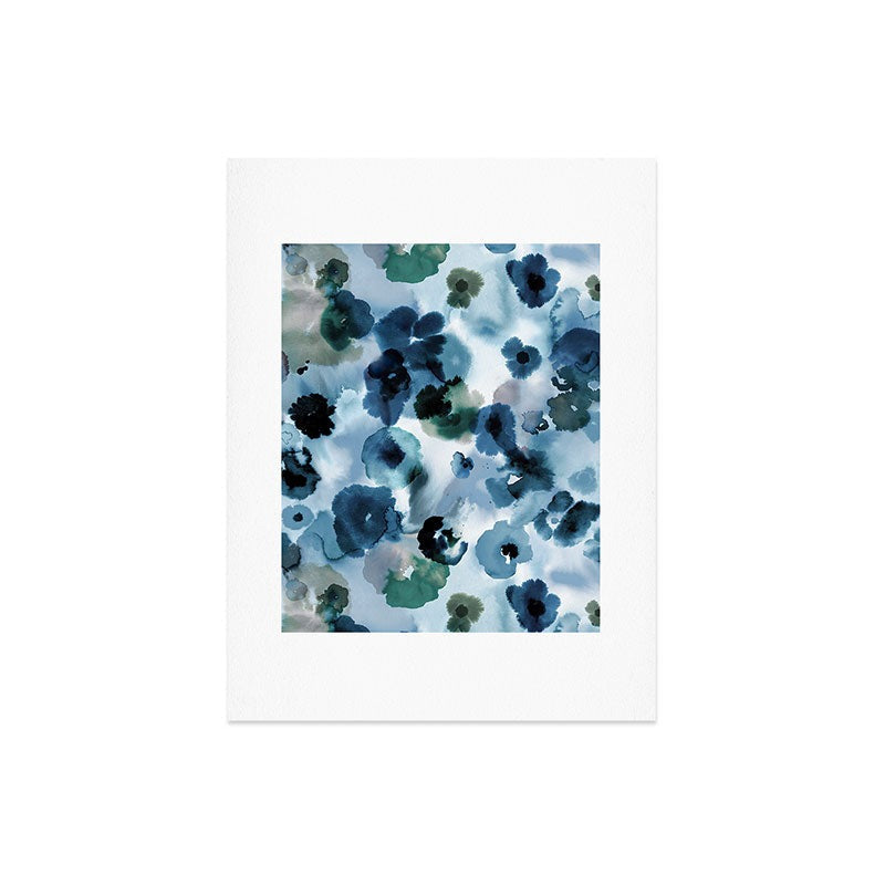 Ninola Design Botanic Retreat Ombre Abstract Watercolor Flowers Blue Navy Art Print