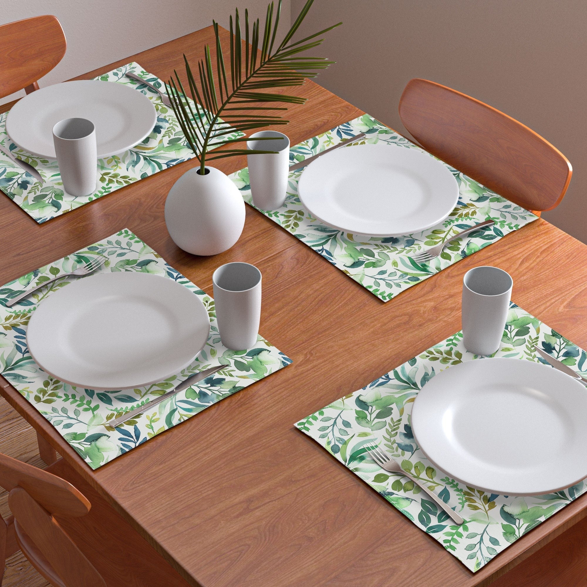 Ninola Design Botanic Retreat Loose Botanical Leaves Watercolor Green Placemat