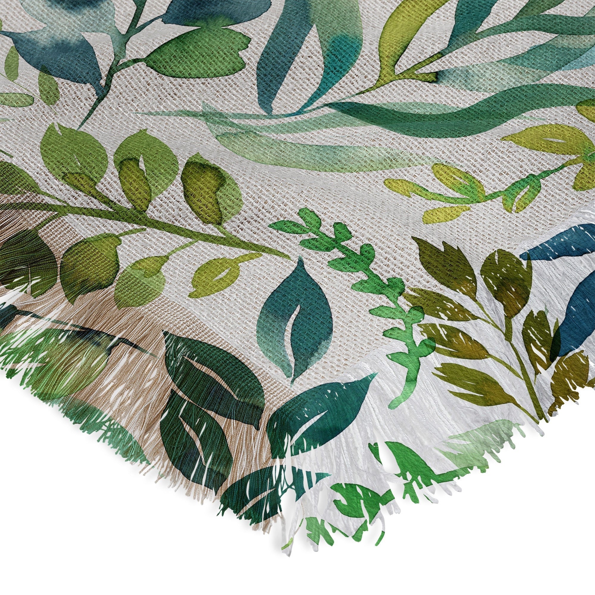 Ninola Design Botanic Retreat Loose Botanical Leaves Watercolor Green Throw Blanket