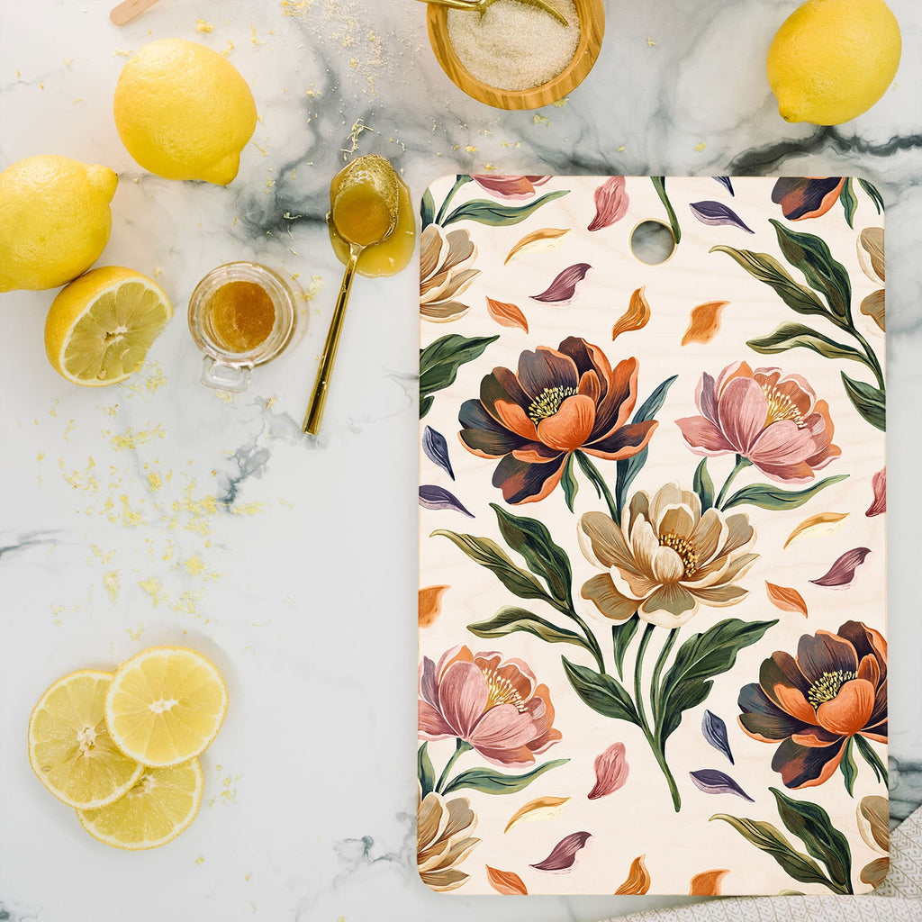 Marta Barragan Camarasa Hand Painted Peony Florals Cutting Board Rectangle