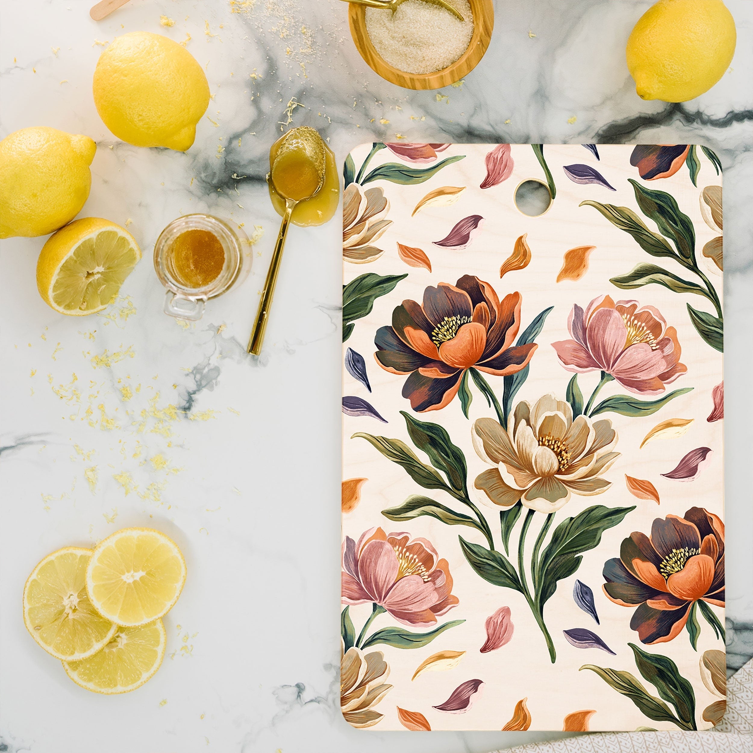 Marta Barragan Camarasa Hand Painted Peony Florals Cutting Board Rectangle