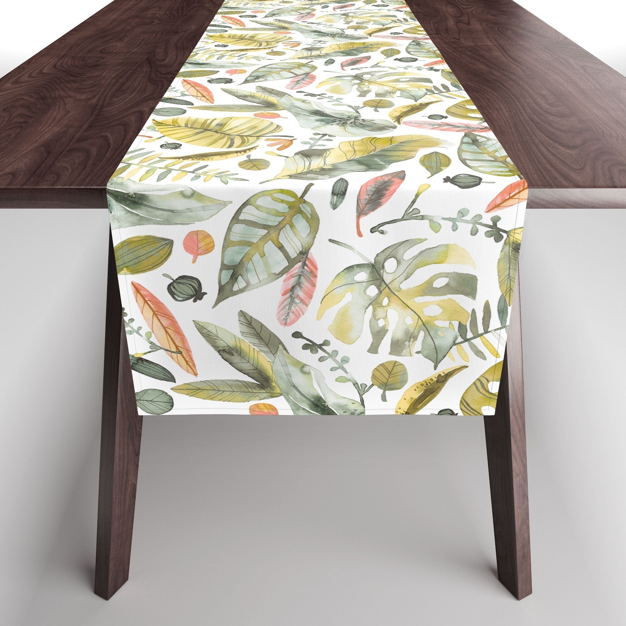 Ninola Design Botanic Retreat Tropical Jungle Leaves Botanical Green Orange Table Runner