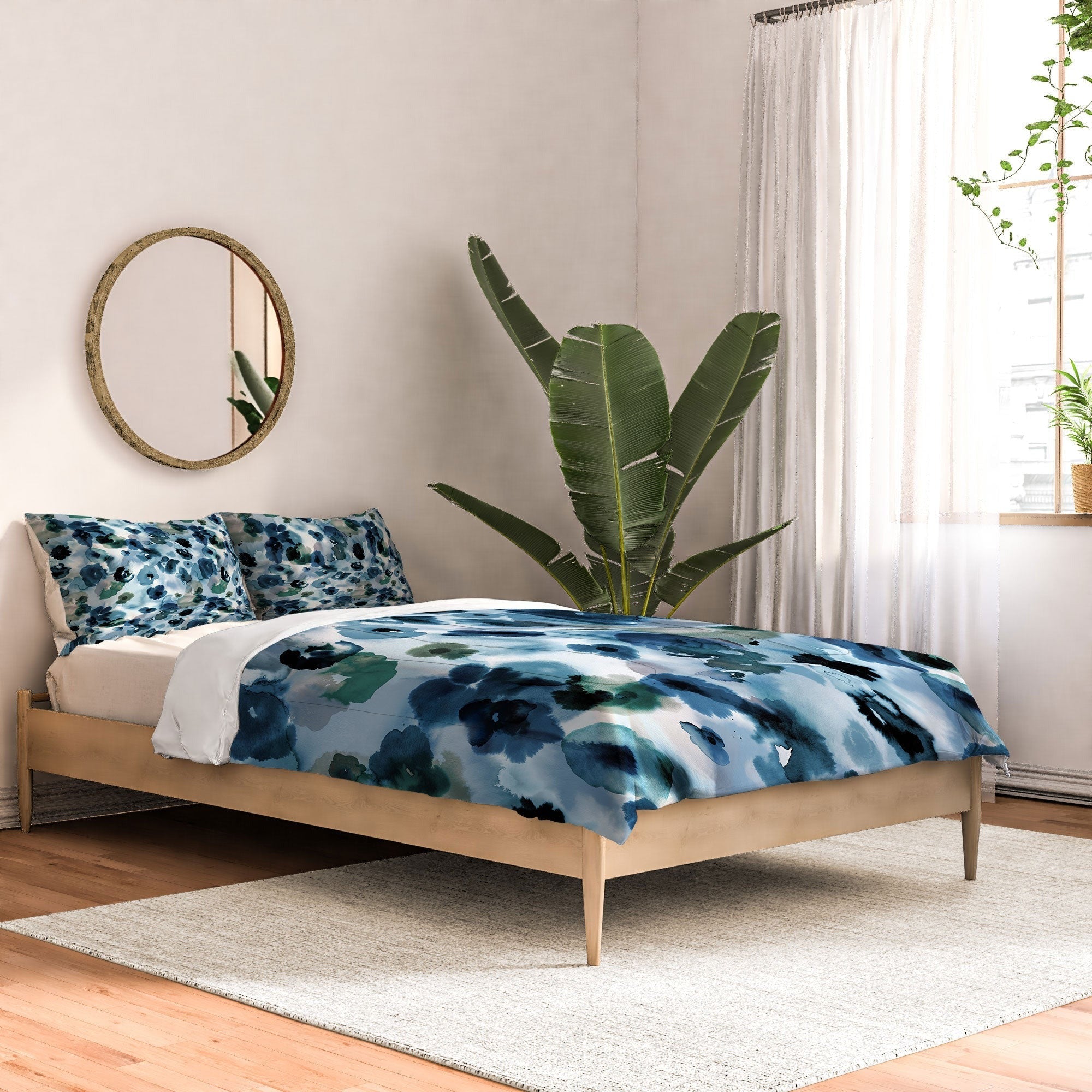 Ninola Design Botanic Retreat Ombre Abstract Watercolor Flowers Blue Navy Comforter