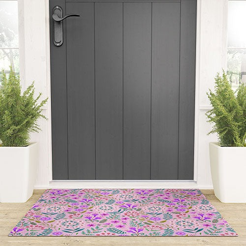 Pimlada Phuapradit Ditsy Purple Floral Half Drop Welcome Mat