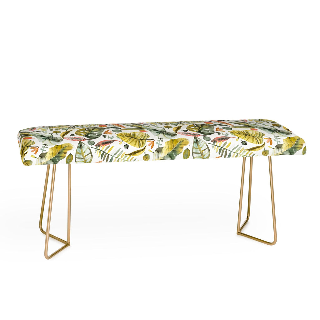 Ninola Design Botanic Retreat Tropical Jungle Leaves Botanical Green Orange Bench