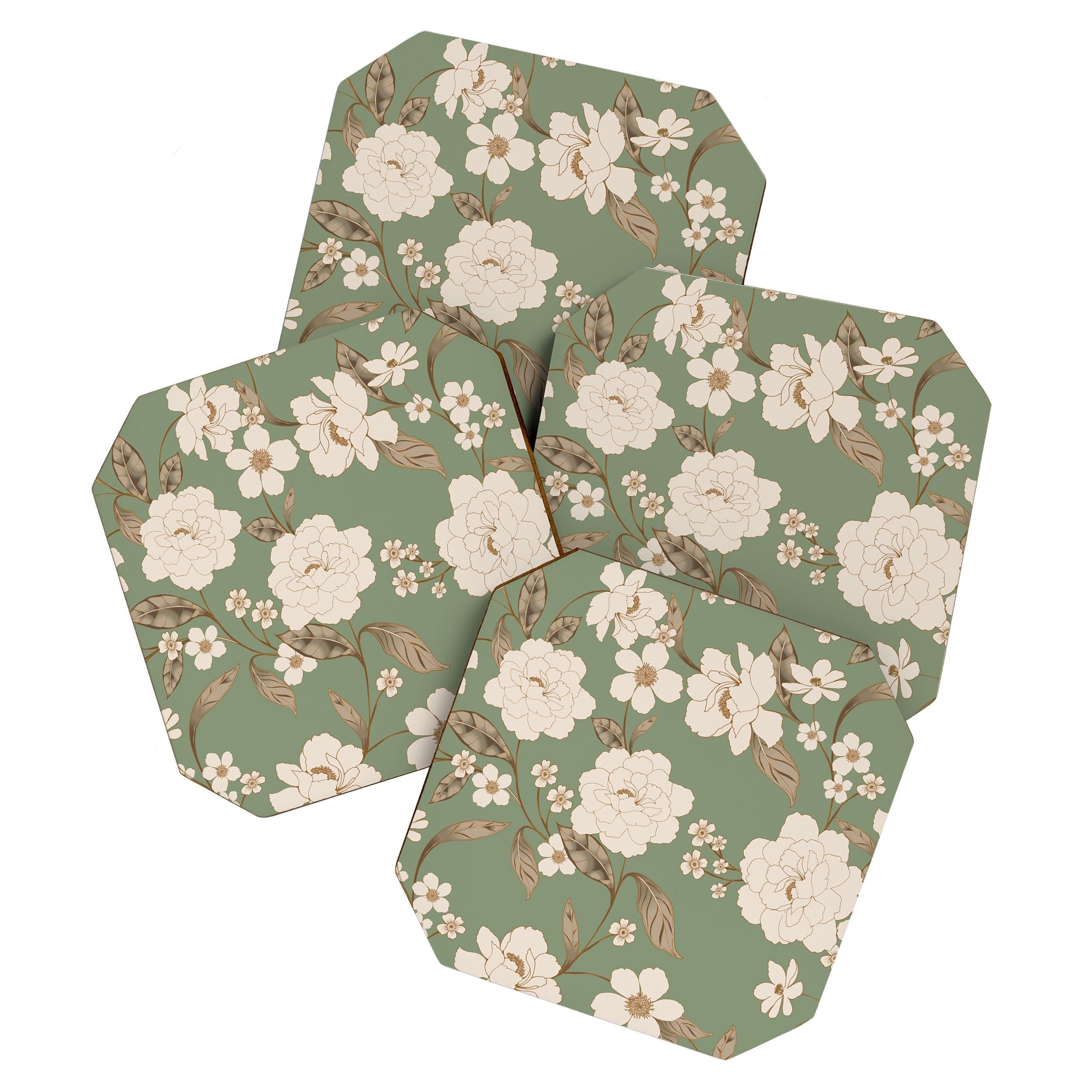Gabriela Fuente Olive Floral Roberta Coaster Set