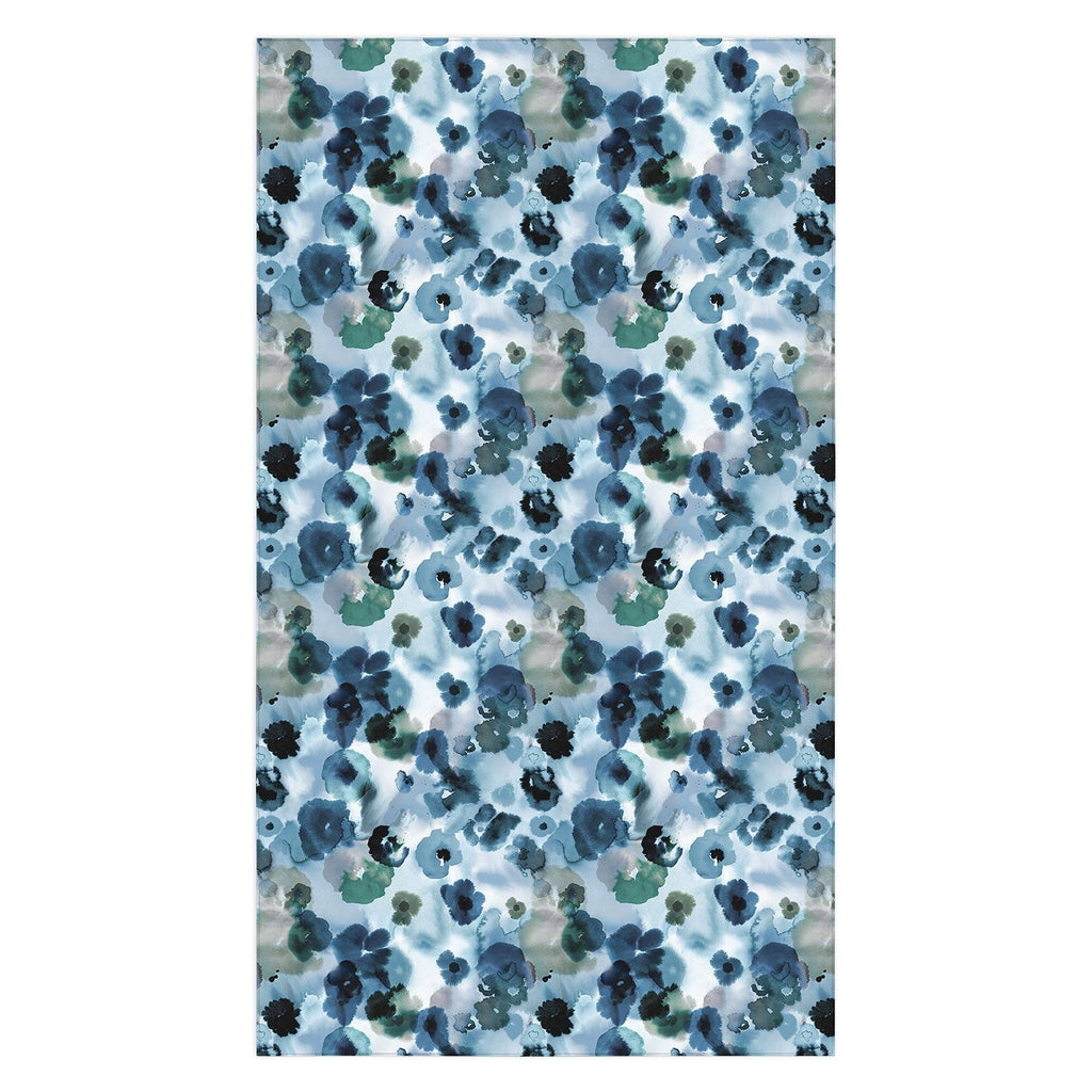 Ninola Design Botanic Retreat Ombre Abstract Watercolor Flowers Blue Navy Tablecloth