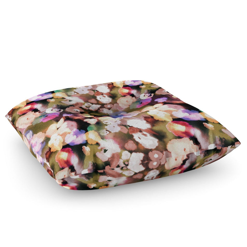 Ninola Design Botanic Retreat Ombre Abstract Watercolor Flowers Pink gold Floor Pillow Square