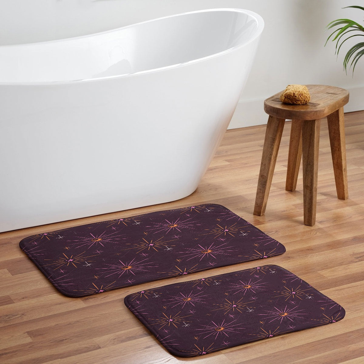 Little Om Pattern Little Moon plum Memory Foam Bath Mat