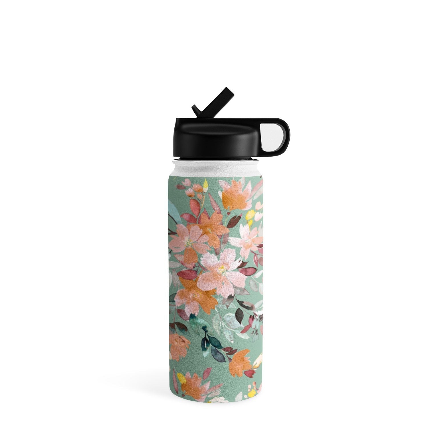 Ninola Design Botanic Retreat Floral Oleander Whimsical Teal Green Water Bottle