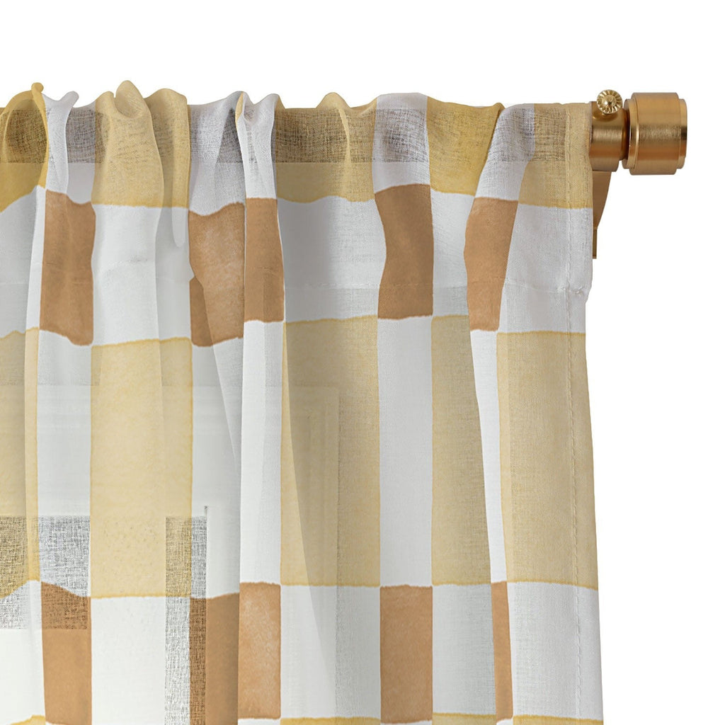 Ninola Design Everyday Artifact Checker Mosaic Tiles Geometry Yellow Sheer Window Curtain