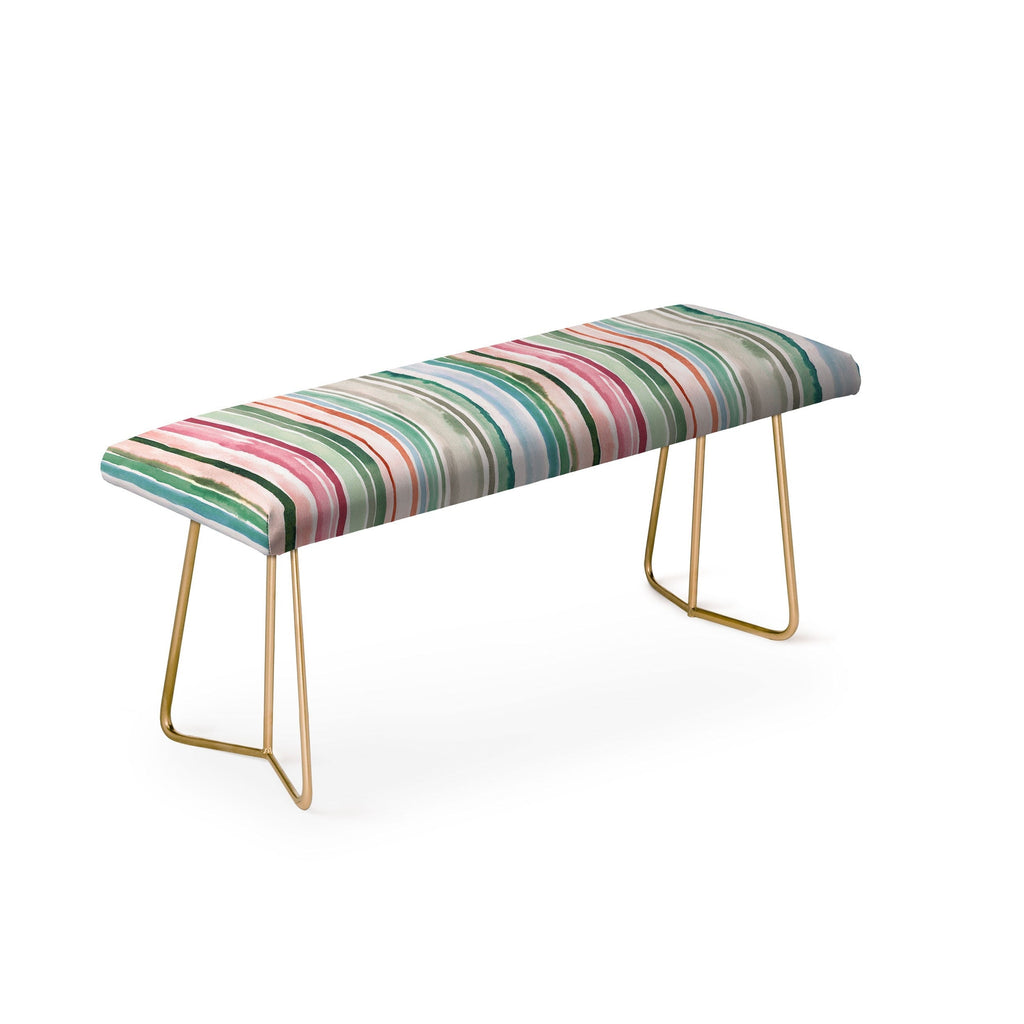 Ninola Design Botanic Retreat Watercolor Stripes Green Orange Red Bench