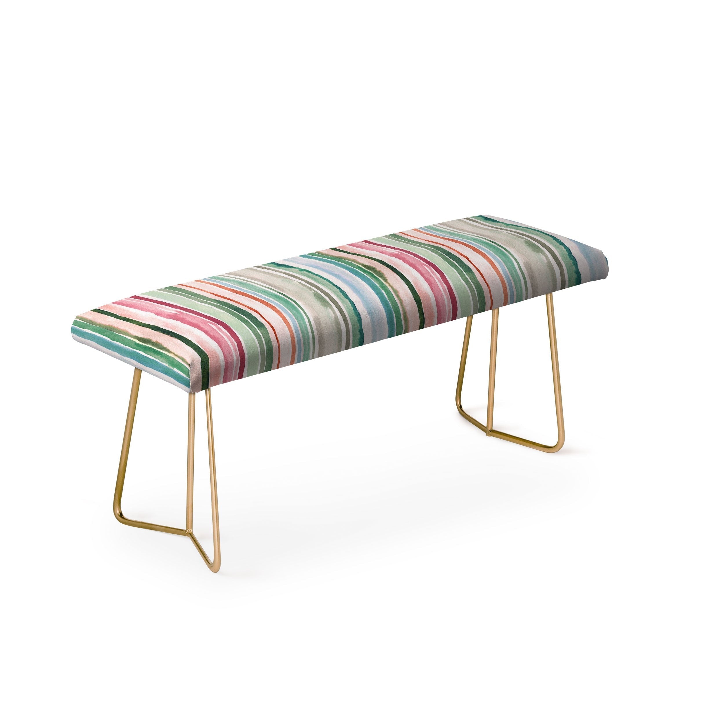 Ninola Design Botanic Retreat Watercolor Stripes Green Orange Red Bench