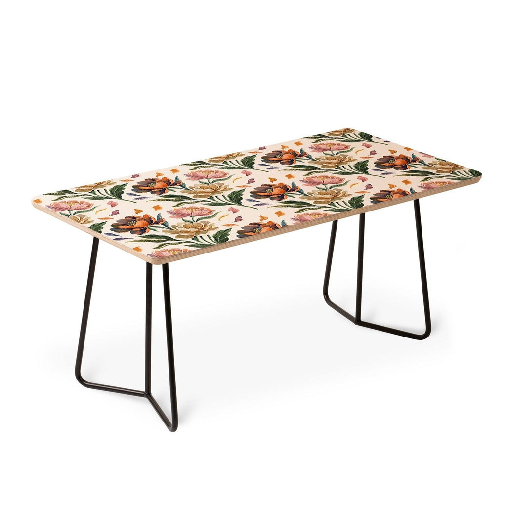 Marta Barragan Camarasa Hand Painted Peony Florals Coffee Table