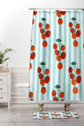 Design by Spark Zesty Tomatoes and Stripes Shower Curtain And Mat