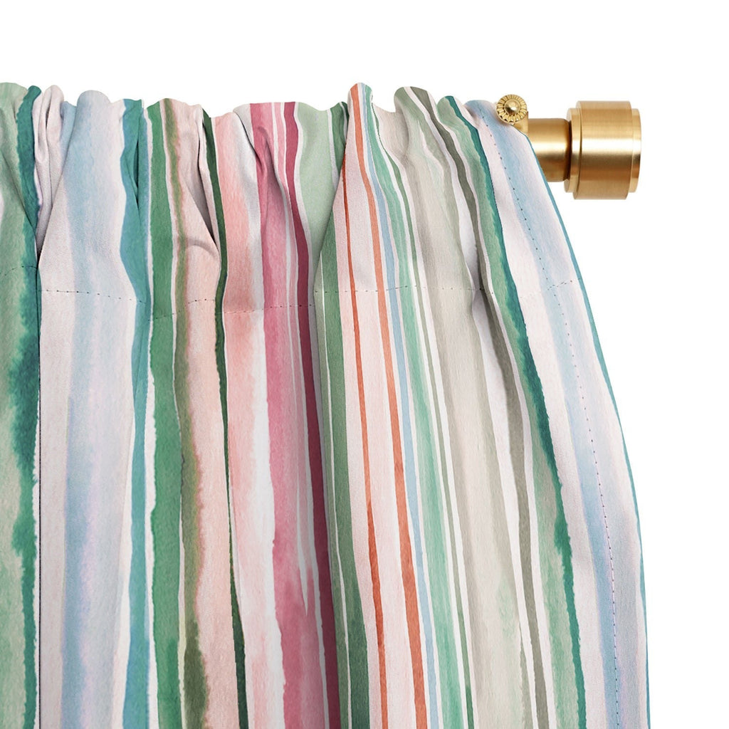 Ninola Design Botanic Retreat Watercolor Stripes Green Orange Red Blackout Window Curtain