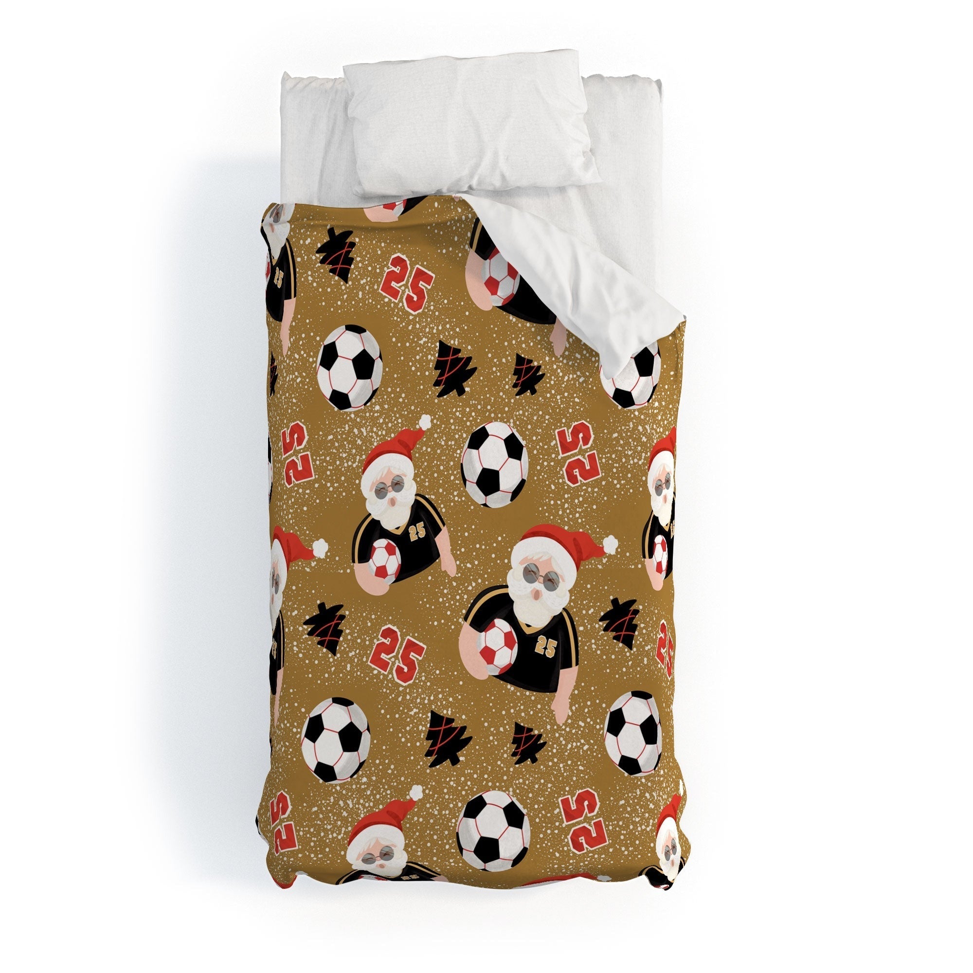 Design by Spark Sporty Soccer Santa Holiday Duvet Cover