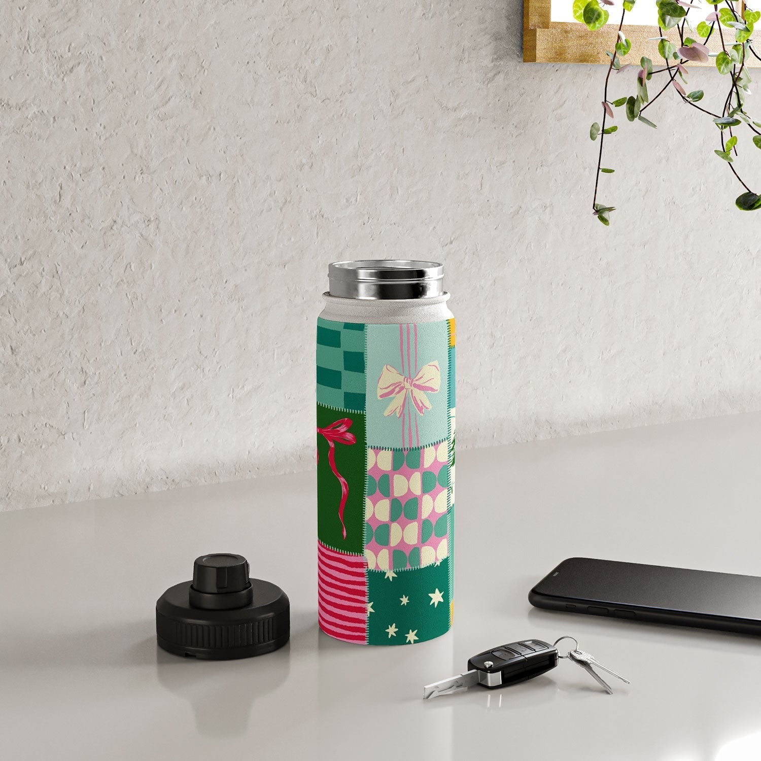 LouBruzzoni Cozy Christmas Patchwork Water Bottle