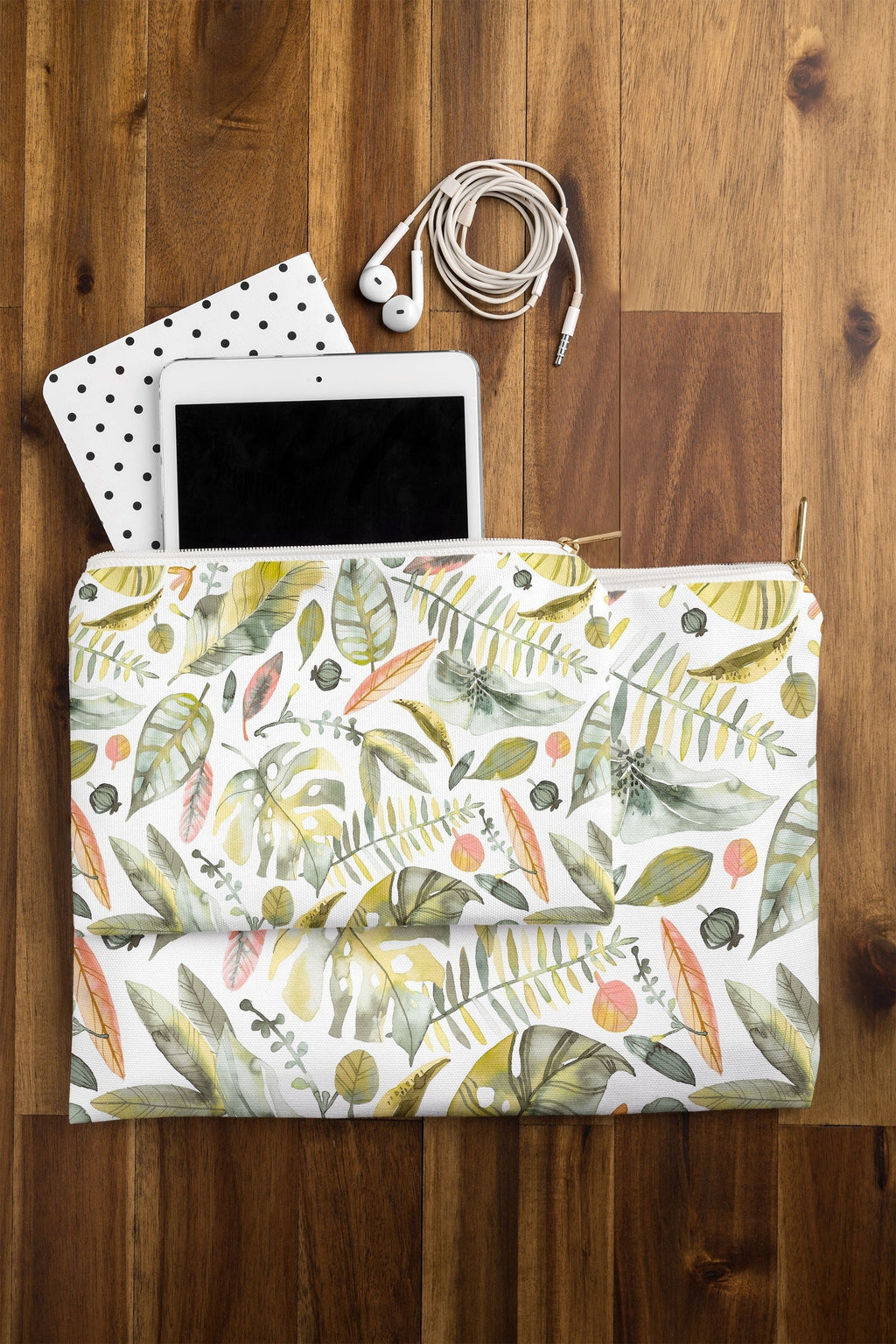 Ninola Design Botanic Retreat Tropical Jungle Leaves Botanical Green Orange Pouch