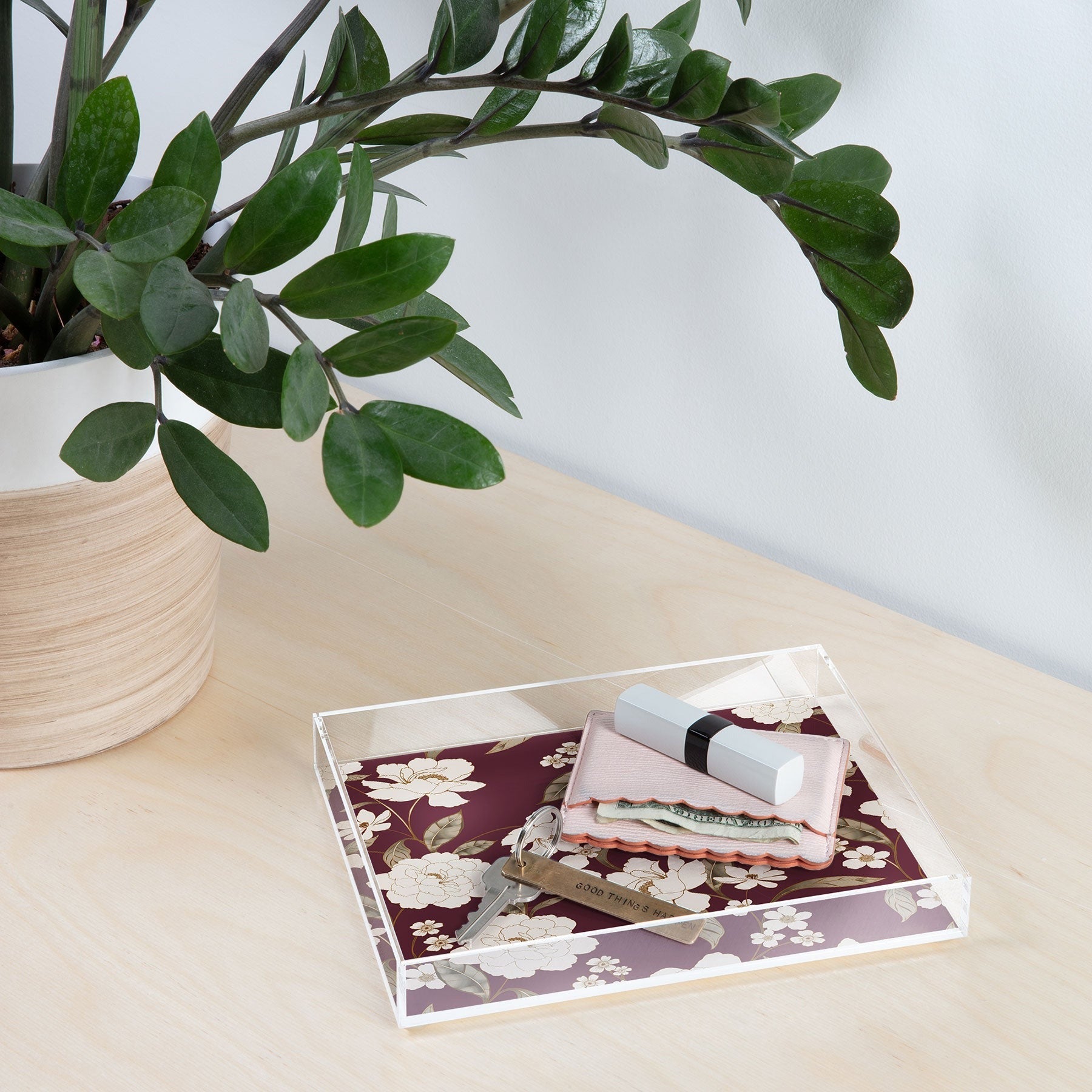 Gabriela Fuente Burgundy Floral Roberta Acrylic Tray