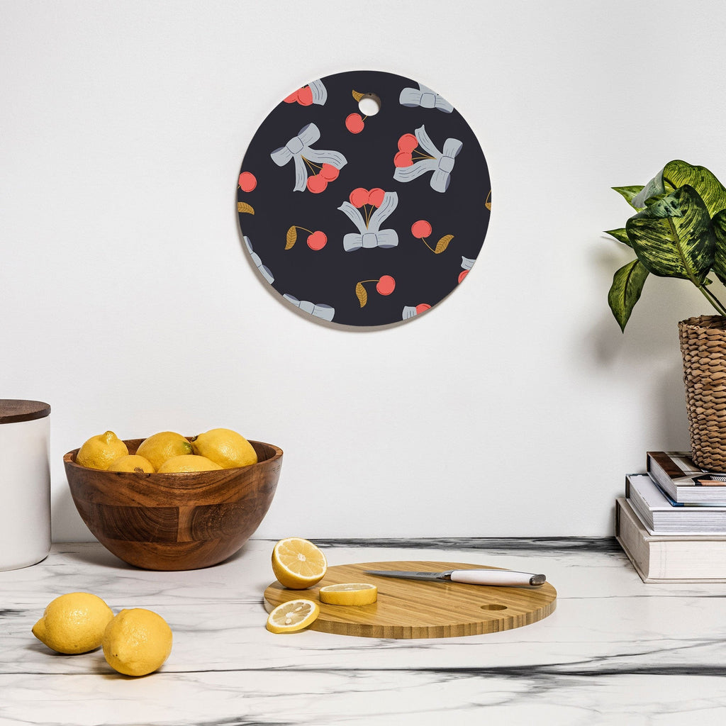 Jennifer Labre Cherries and Bows Cutting Board Round