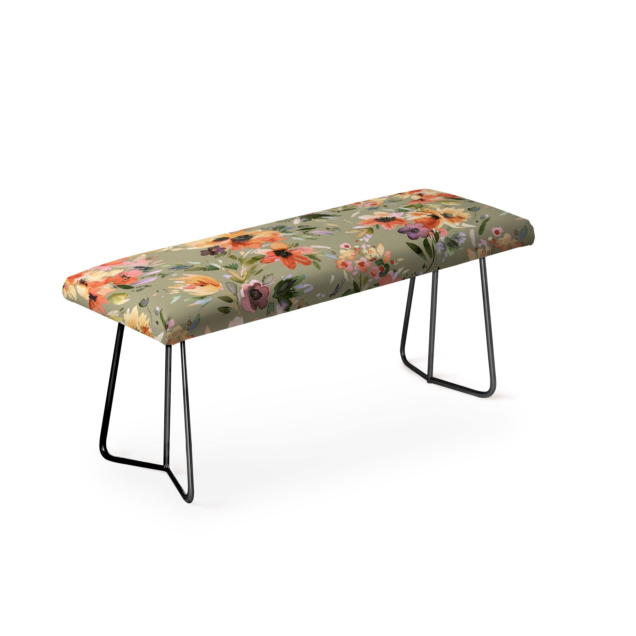 Ninola Design Botanic Retreat Painterly Tropical Flowers Sage Green Bench