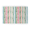 Ninola Design Botanic Retreat Watercolor Stripes Green Orange Red Welcome Mat