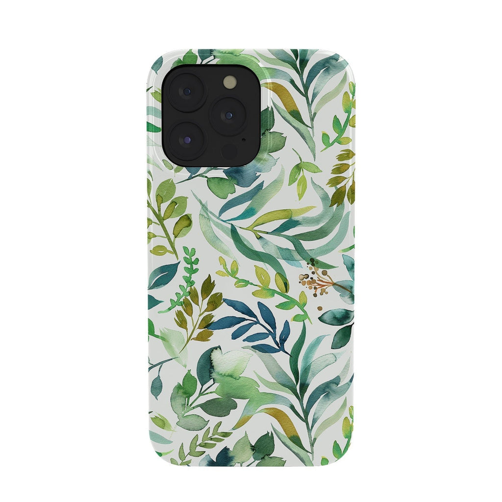 Ninola Design Botanic Retreat Loose Botanical Leaves Watercolor Green Phone Case