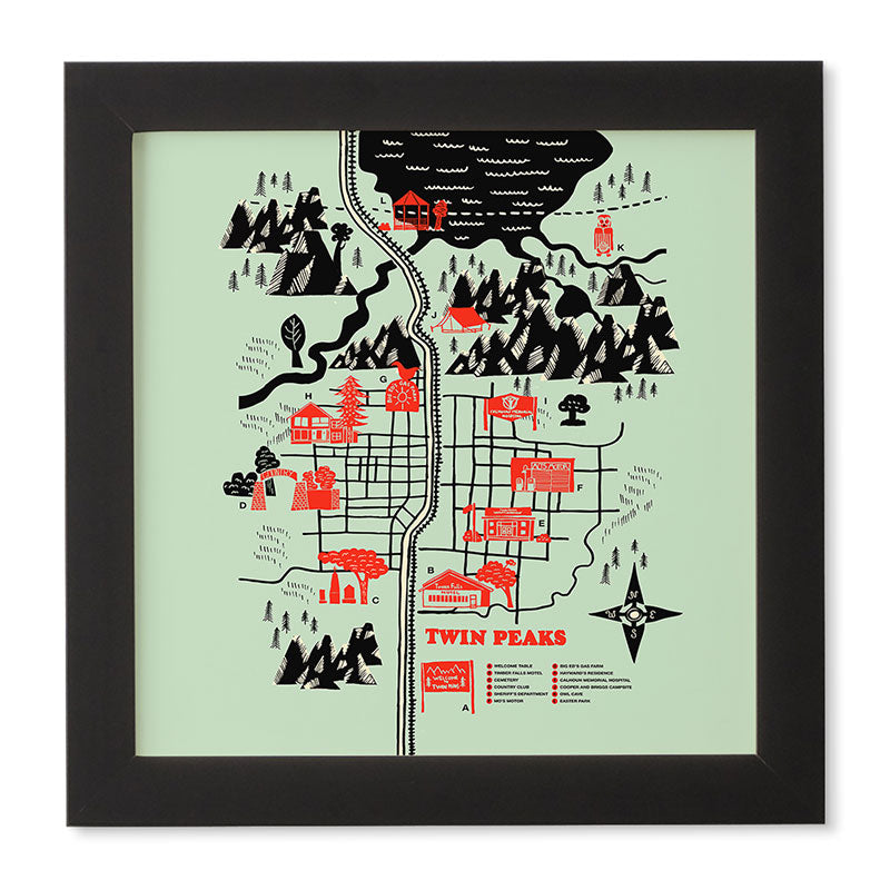 Robert Farkas Twin Peaks Map Framed Wall Art