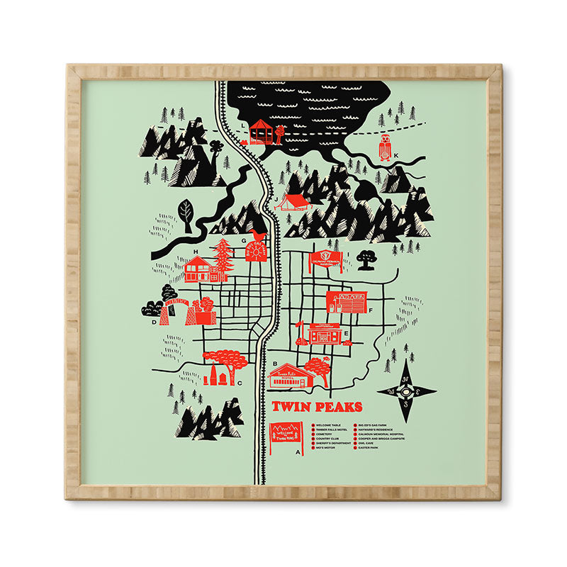 Robert Farkas Twin Peaks Map Framed Wall Art
