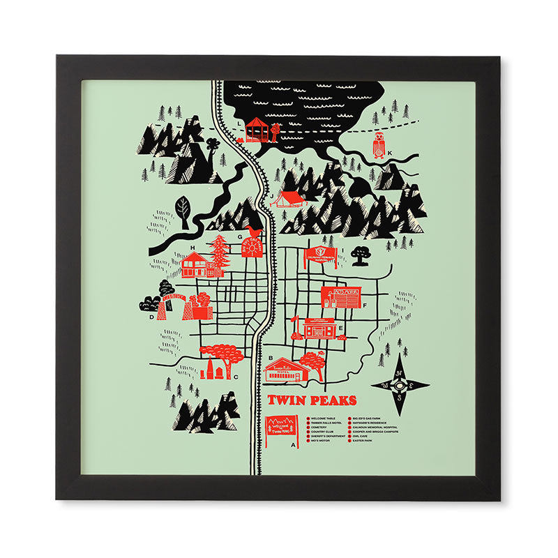 Robert Farkas Twin Peaks Map Framed Wall Art