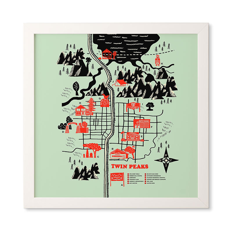Robert Farkas Twin Peaks Map Framed Wall Art