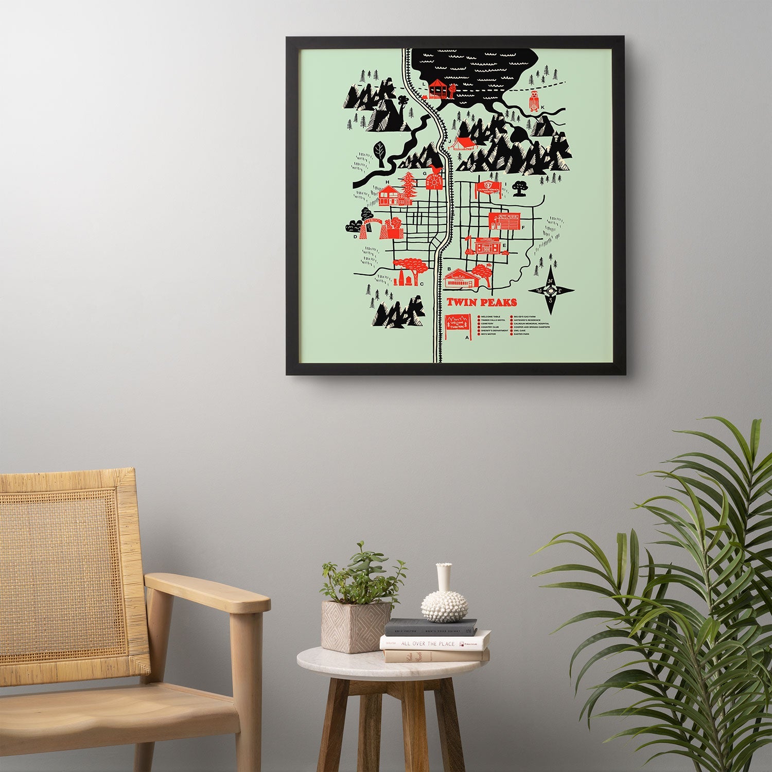 Robert Farkas Twin Peaks Map Framed Wall Art