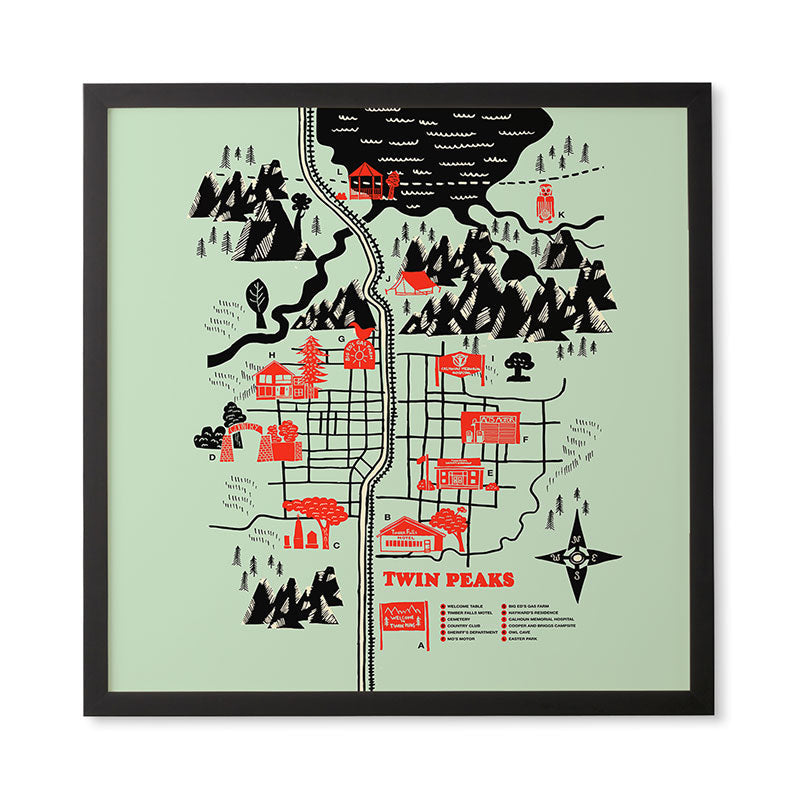 Robert Farkas Twin Peaks Map Framed Wall Art