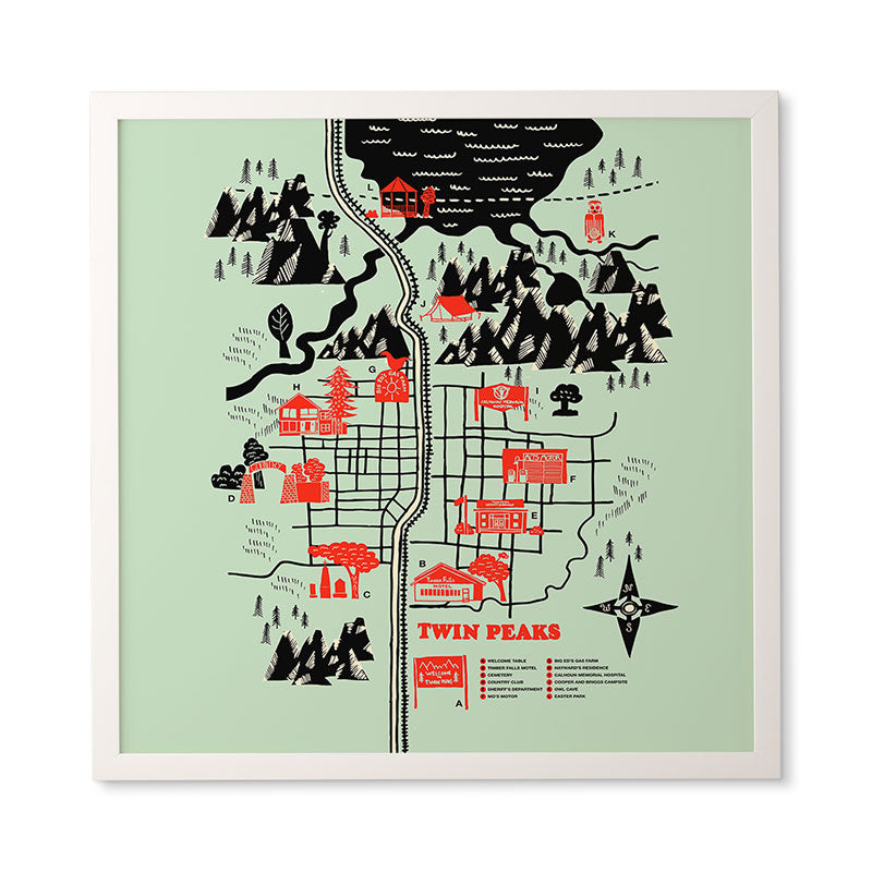 Robert Farkas Twin Peaks Map Framed Wall Art