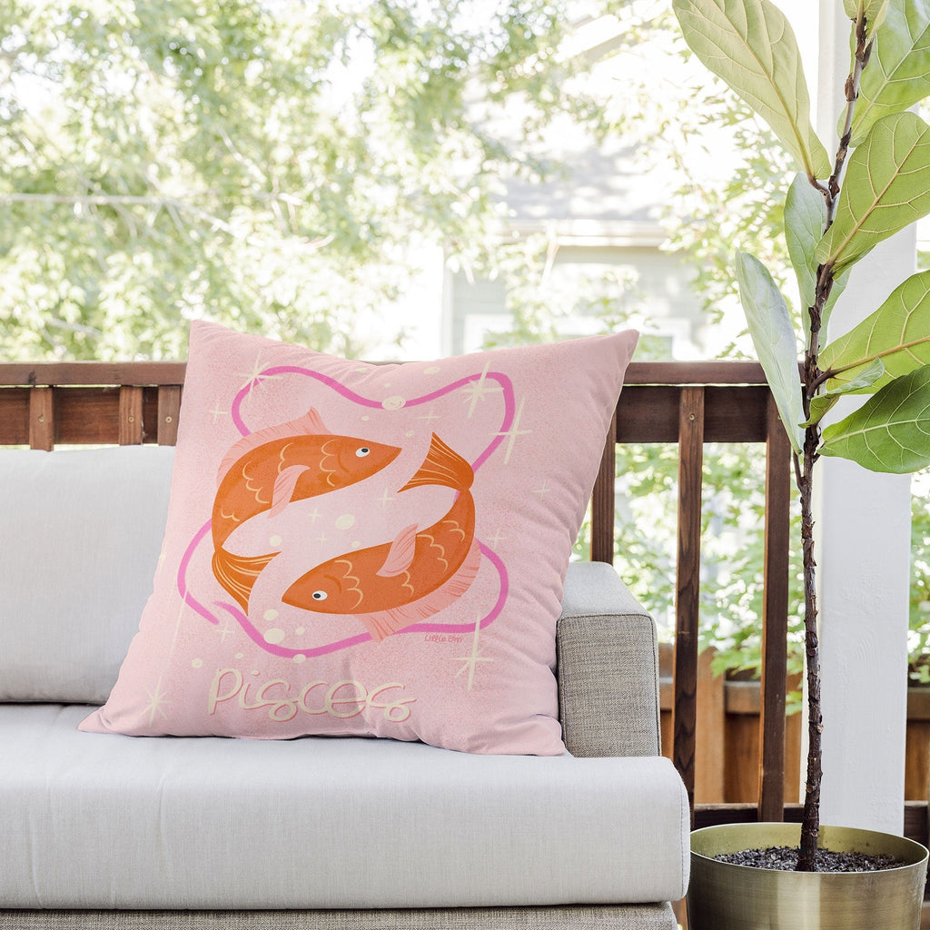 Little Om Zodiac Sign Pisces Outdoor Throw Pillow
