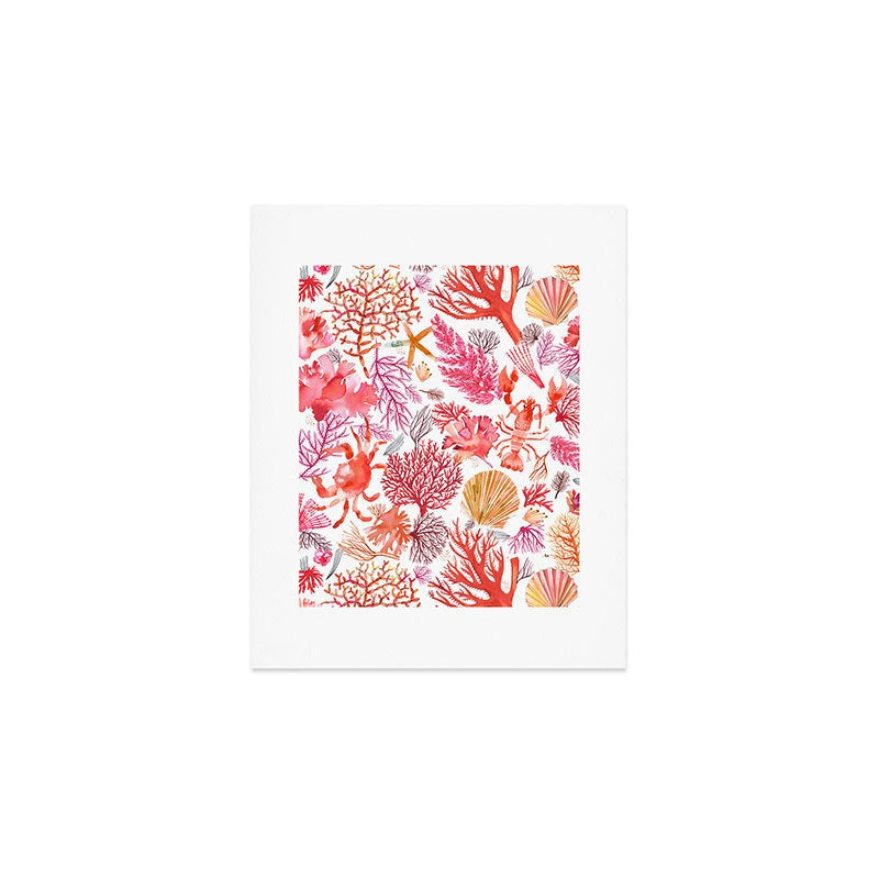 Ninola Design Botanic Retreat Coral Reef Crab Lobster Red Art Print