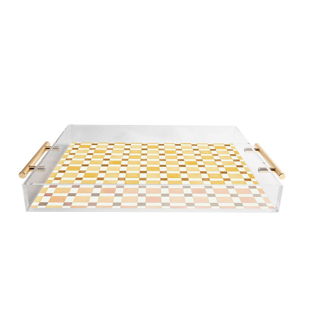 Ninola Design Everyday Artifact Checker Mosaic Tiles Geometry Yellow Acrylic Tray