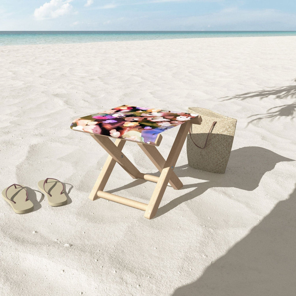 Ninola Design Botanic Retreat Ombre Abstract Watercolor Flowers Pink gold Folding Stool