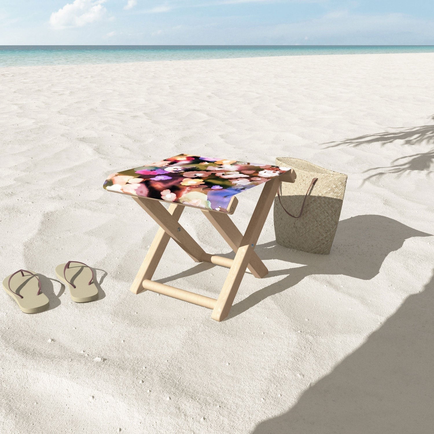 Ninola Design Botanic Retreat Ombre Abstract Watercolor Flowers Pink gold Folding Stool