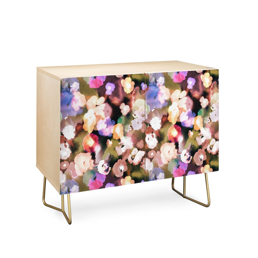Ninola Design Botanic Retreat Ombre Abstract Watercolor Flowers Pink gold Credenza