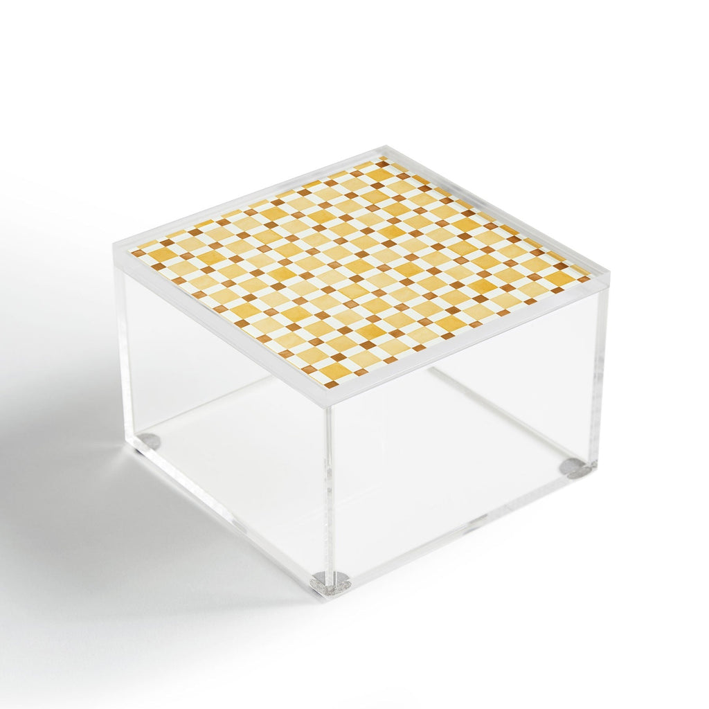 Ninola Design Everyday Artifact Checker Mosaic Tiles Geometry Yellow Acrylic Box