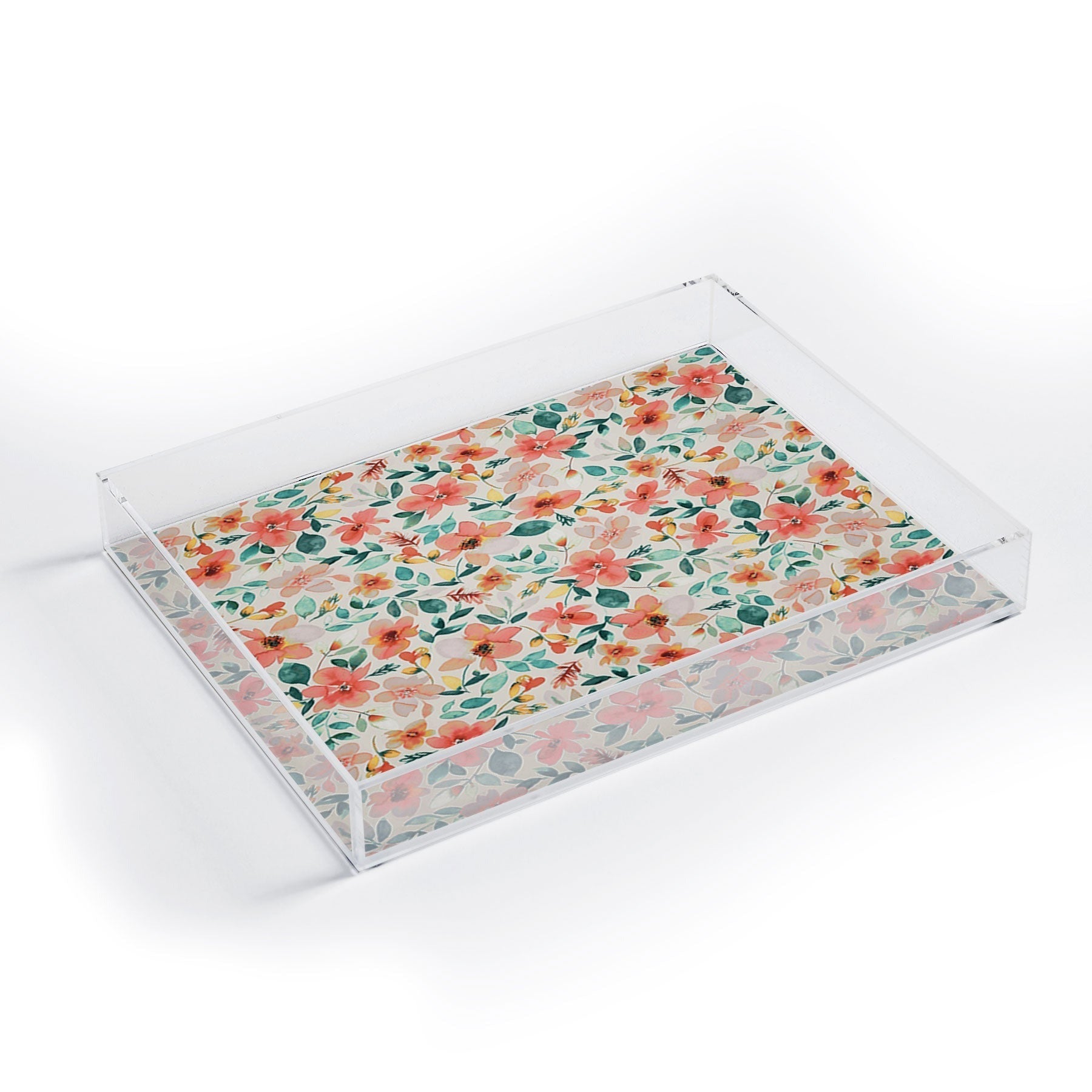 Ninola Design Botanic Retreat Tropical Whimsical Flowers Coral Green Acrylic Tray