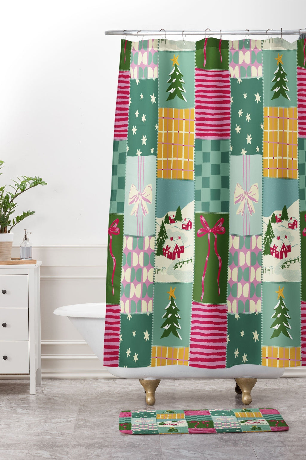 LouBruzzoni Cozy Christmas Patchwork Memory Foam Bath Mat