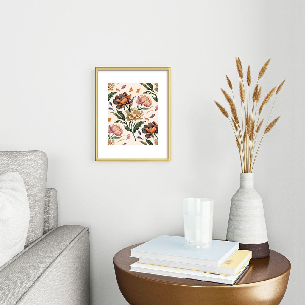 Marta Barragan Camarasa Hand Painted Peony Florals Metal Framed Art Print