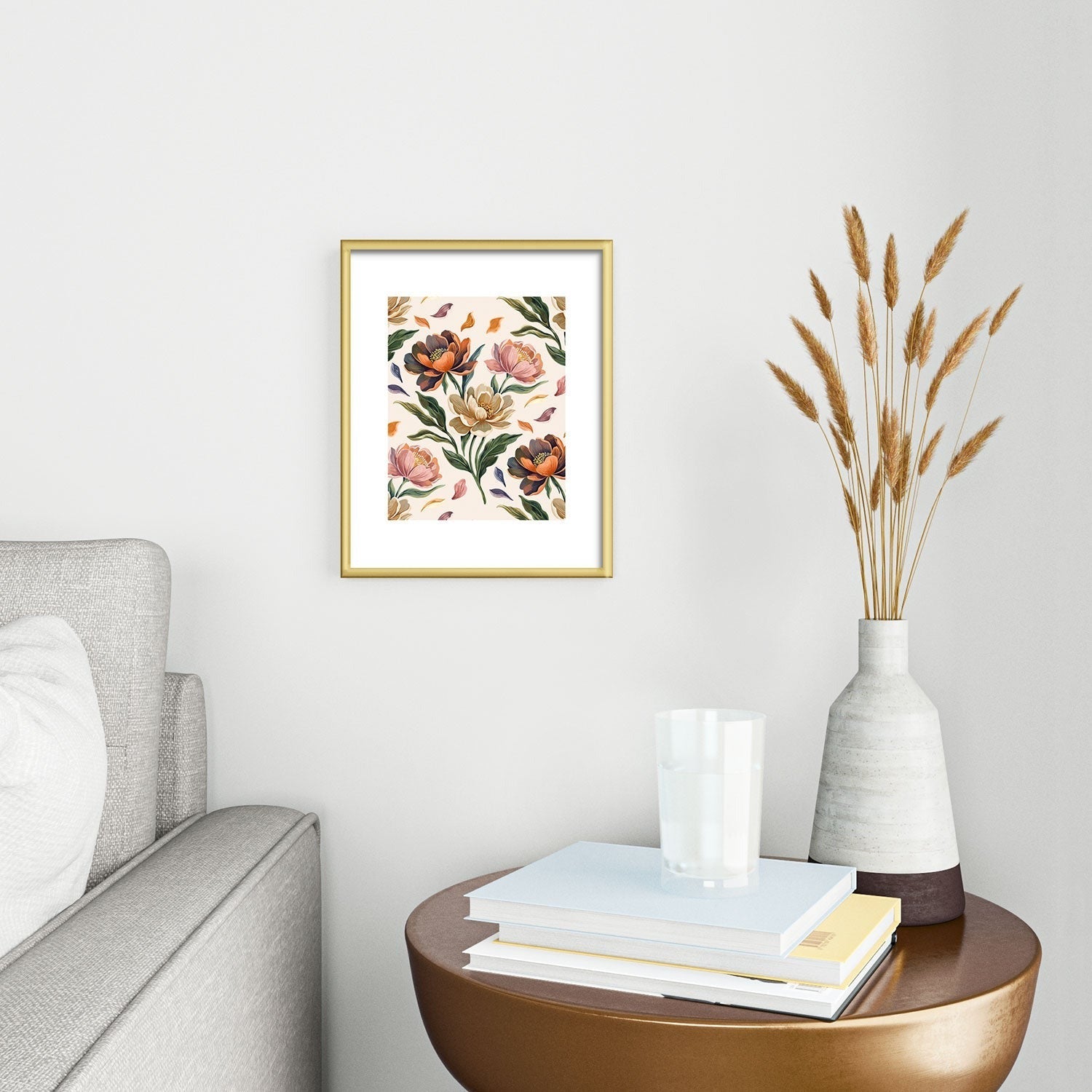 Marta Barragan Camarasa Hand Painted Peony Florals Metal Framed Art Print