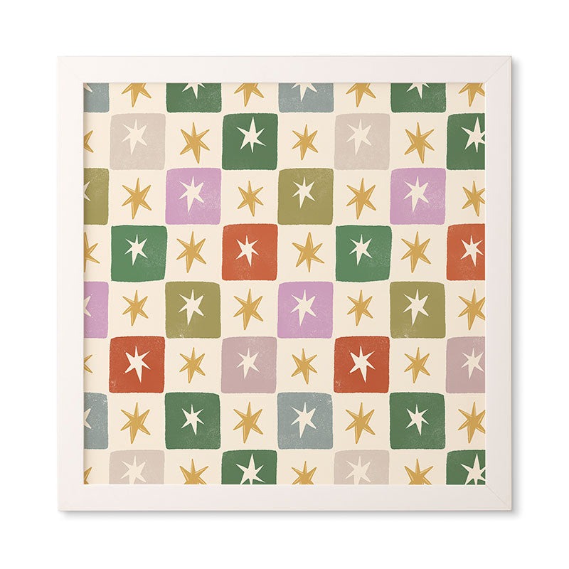 LouBruzzoni Retro Star Block Pattern Framed Wall Art