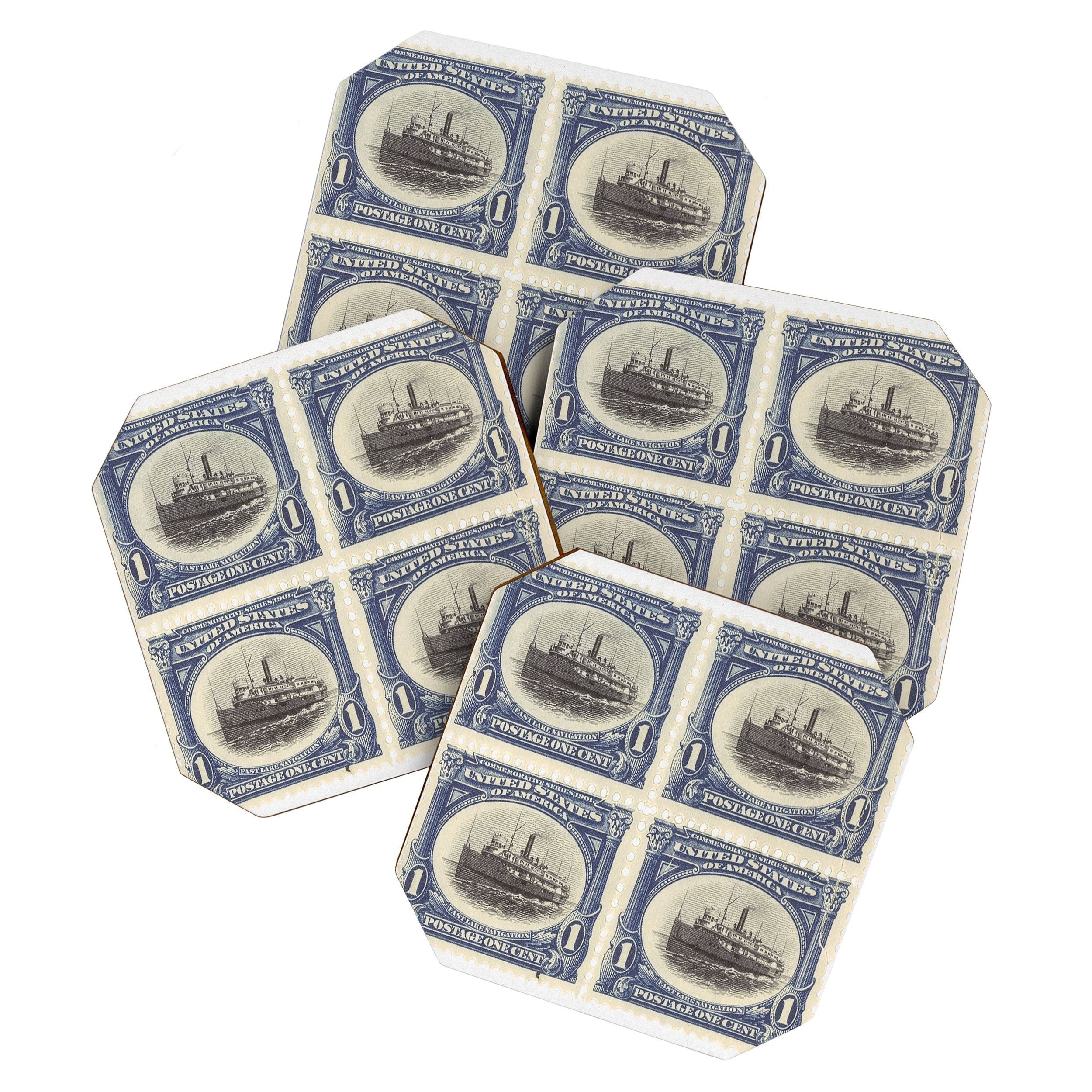 DENY Designs 1901 1c Fast Lake Navigation Stamps Coaster Set