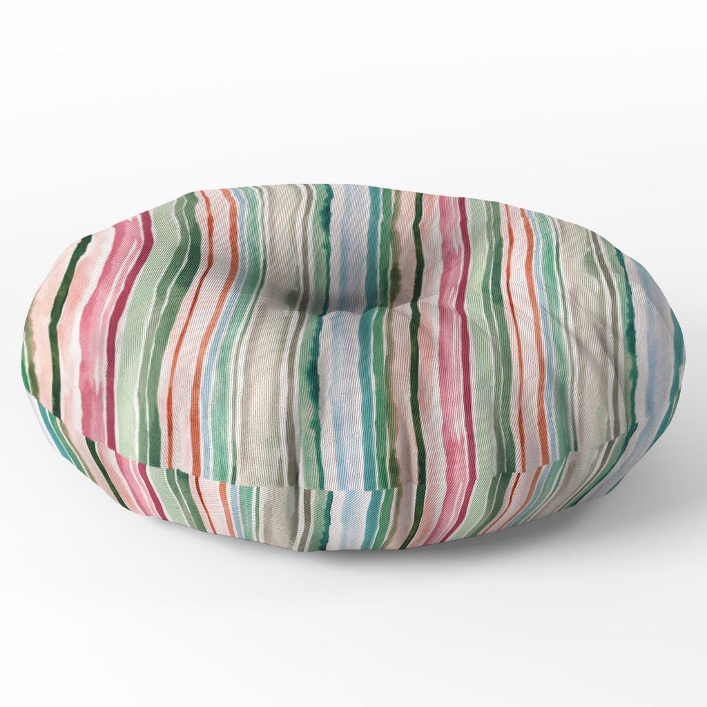 Ninola Design Botanic Retreat Watercolor Stripes Green Orange Red Floor Pillow Round