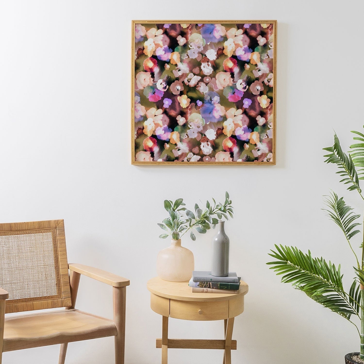 Ninola Design Botanic Retreat Ombre Abstract Watercolor Flowers Pink gold Framed Wall Art